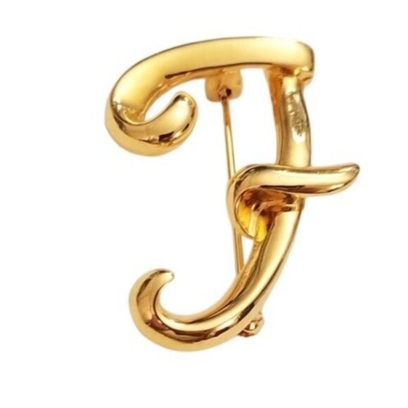 Anne Klein Gold-Tone Cursive Script Letter Initial F Brooch, Signed L61 - Picture 2 of 7